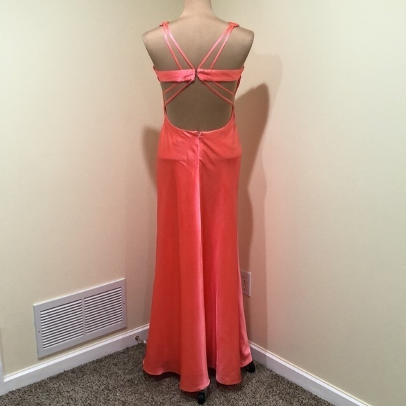 Samila Formal Column Dress Size 4 Neon Coral Silver Beaded Strappy Caged Back - Picture 5 of 9